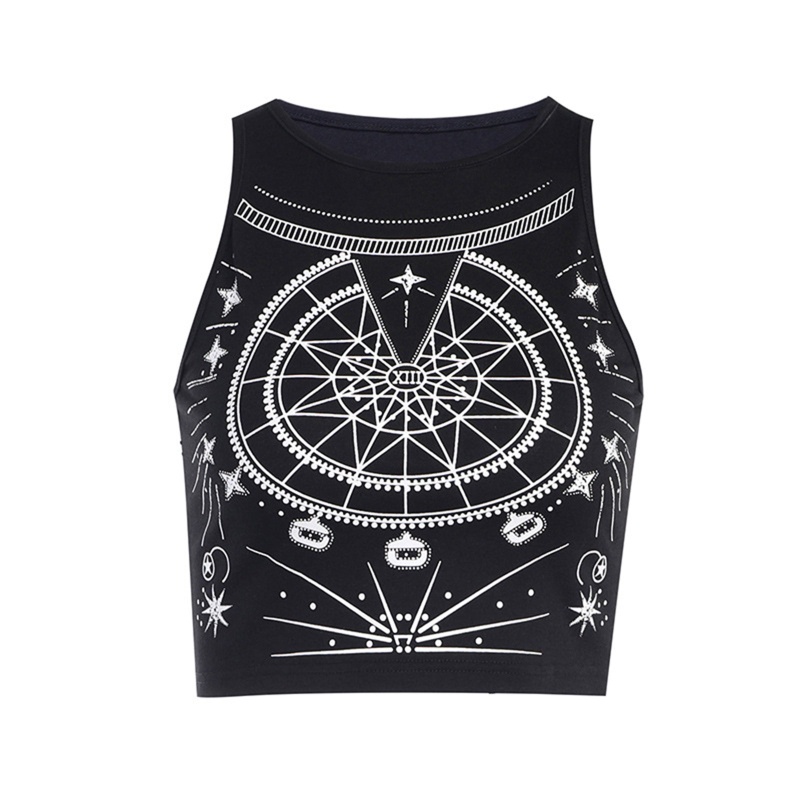 Áo Crop Top Không Tay Cổ Tròn In Họa Tiết Bầu Trời Phong Cách Harajuku Gothic Punk Cho Nữ