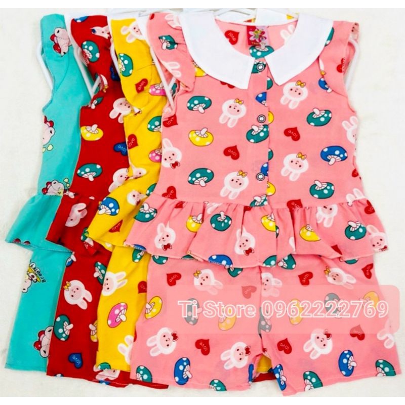 5-17kg Set Bộ Tôn Lanh Đùi Cực Mát Nút Cài Viền Cổ Trắng Cho Bé Gái