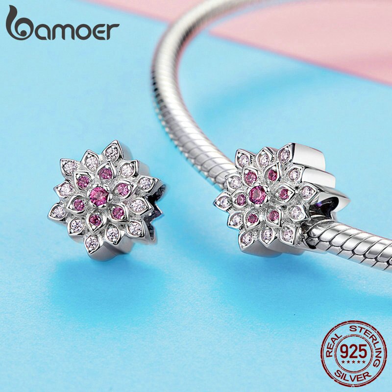 Hạt xỏ BAMOER BSC038 bạc 925 hình hoa sen đính đá xinh xắn dùng làm vòng đeo tay