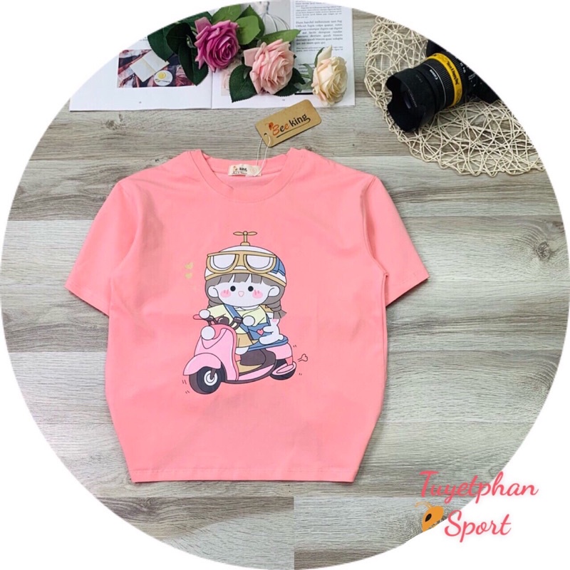 Áo thun cộc tay bé gái siêu dễ thương từ 5–12 tuổi,áo phông tay ngắn trẻ em vải thun cotton co giãn 4C Size từ 24-45 kg