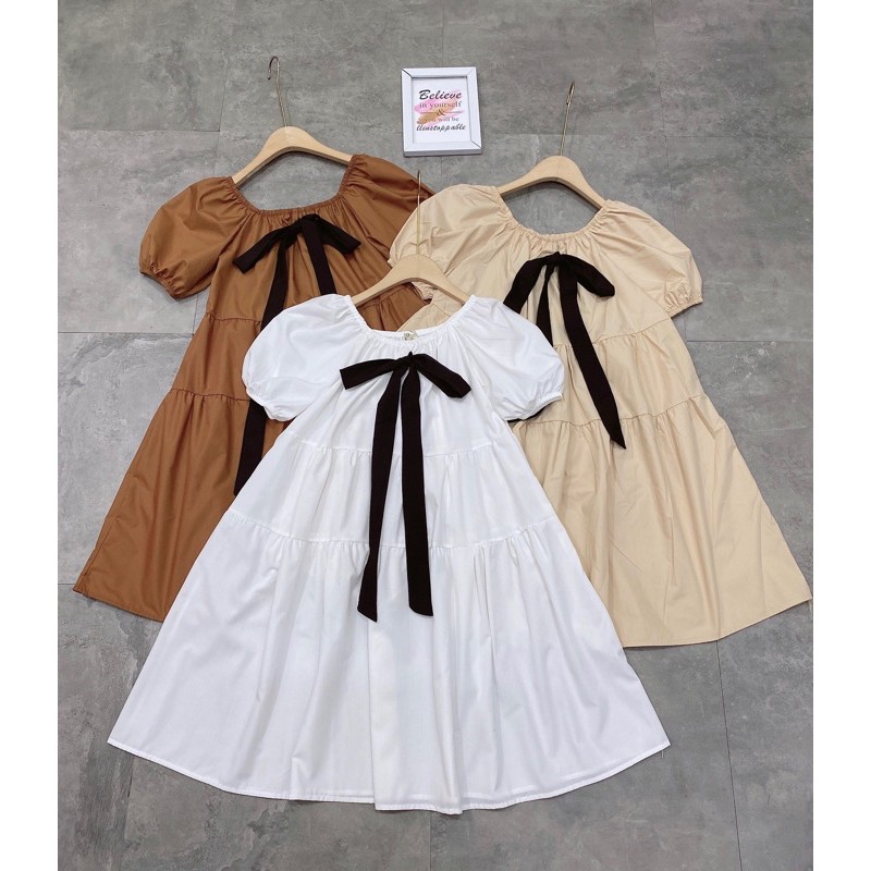 [Siêu Hot] Váy Thô Babydoll Nơ Ngực Tay Phồng 3 Màu, Đầm Nữ Thô Dáng Xoè Siêu Xinh Có Ảnh Thật Kèm Video | BigBuy360 - bigbuy360.vn