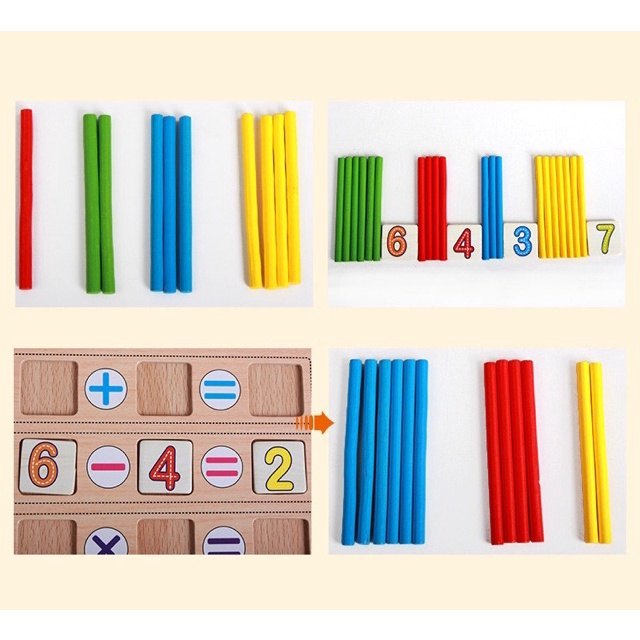 Hộp 100 số kèm que tính học toán bằng gỗ - Đồ chơi thông minh cho bé phát triển trí tuệ