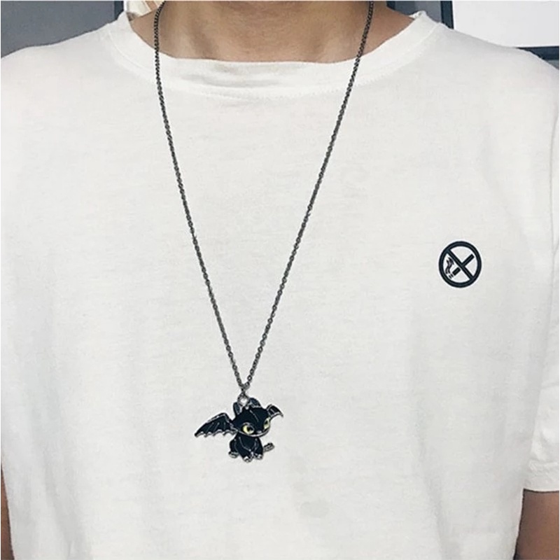 Vòng cổ Mặt Hình Rồng Bay Màu Trắng Đen Phong Cách Hip Hop Thời Trang Cho Cặp Đôi