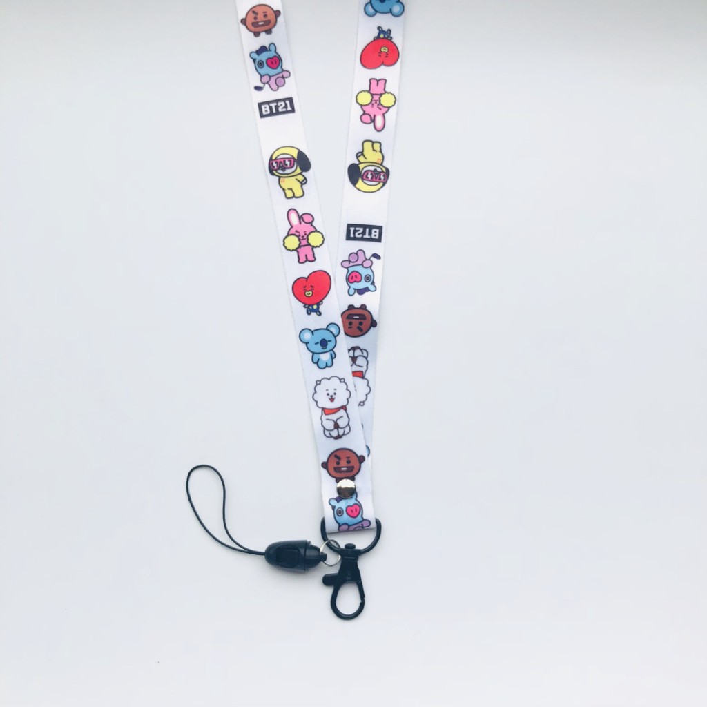 Combo 10 dây strap móc đeo điện thoại BT21 BTS tặng kèm strap xanh