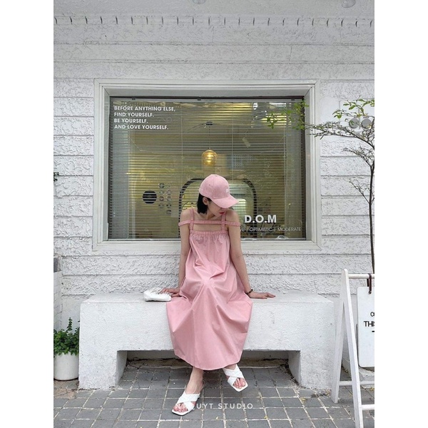 Váy hai dây chun hồng TC12
