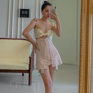 ONONMADE | Chân váy cạp cao đan dây màu hồng - VENUS lace-up high waist skirt