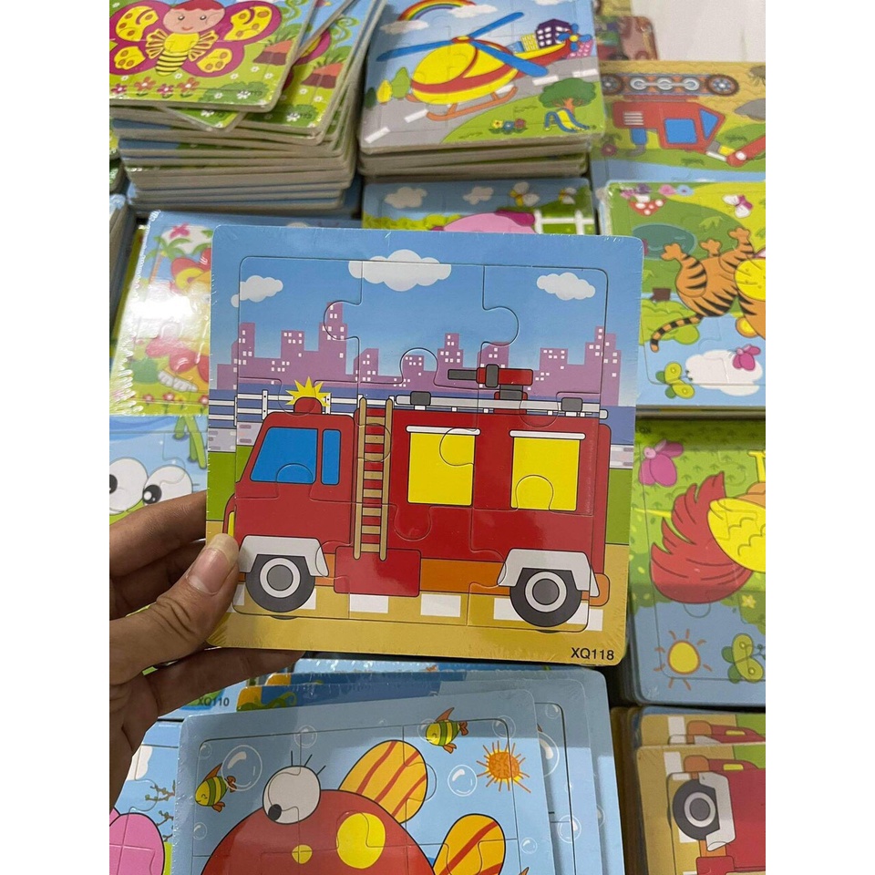 Đồ chơi xếp hình lắp ráp tranh ghép gỗ 9 mảnh hơn 20 mẫu ngộ nghĩnh