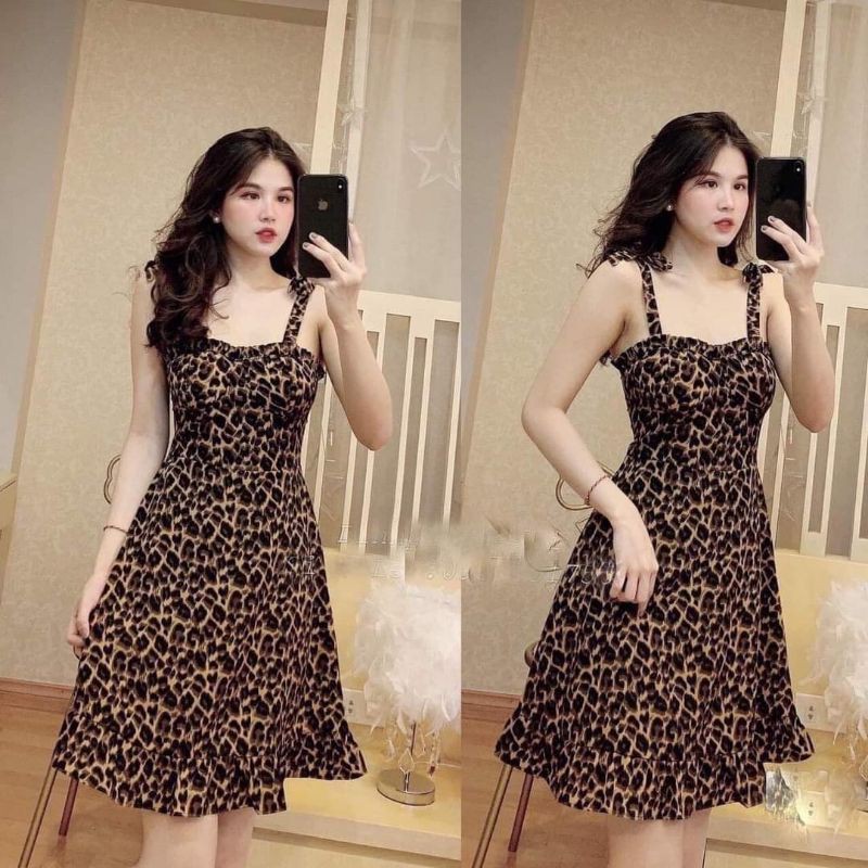 Váy 2 dây họa tiết da beo