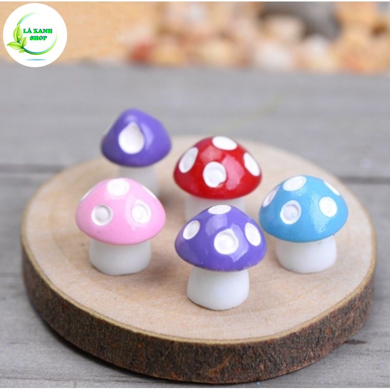 Tiểu Cảnh Cây Nấm Mini, Mô hình cây nấm mini nhiều màu sắc dùng trang trí tiểu cảnh sen đá, sân vườn, bể cá,...
