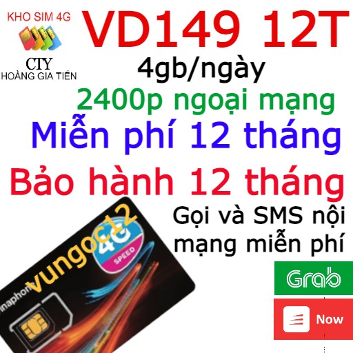 ( MIỄN PHÍ 1NĂM) SIM VINA 4G VD149 12T- TẶNG 1460GB+4GB/NGÀY VÀ SIM VD89 TẶNG 720GB/NĂM GỌI MIỂN PHÍ