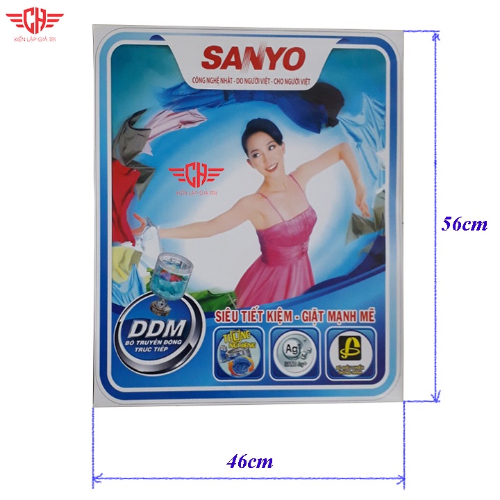 miếng dán máy giặt Tem dán máy giặt sanyo tranh tranh trí máy giặt tem trang tri máy giặt (tặng keo dán)