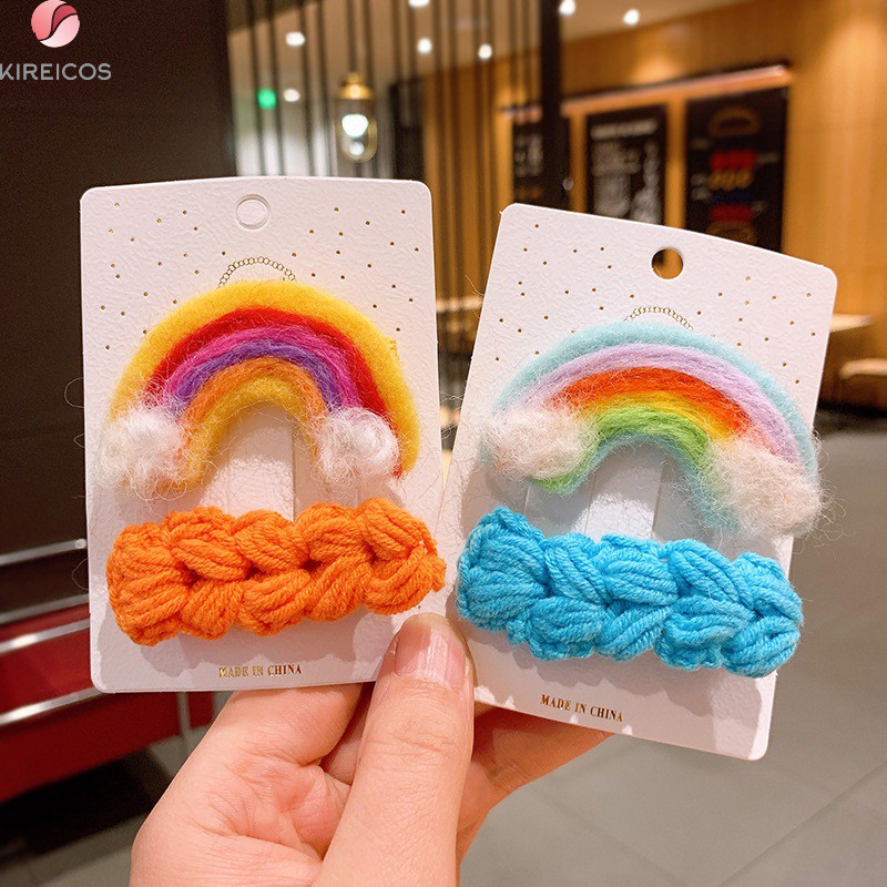 Bộ 2 kẹp Tóc Cầu Vồng Và Bính Len Cho Bé