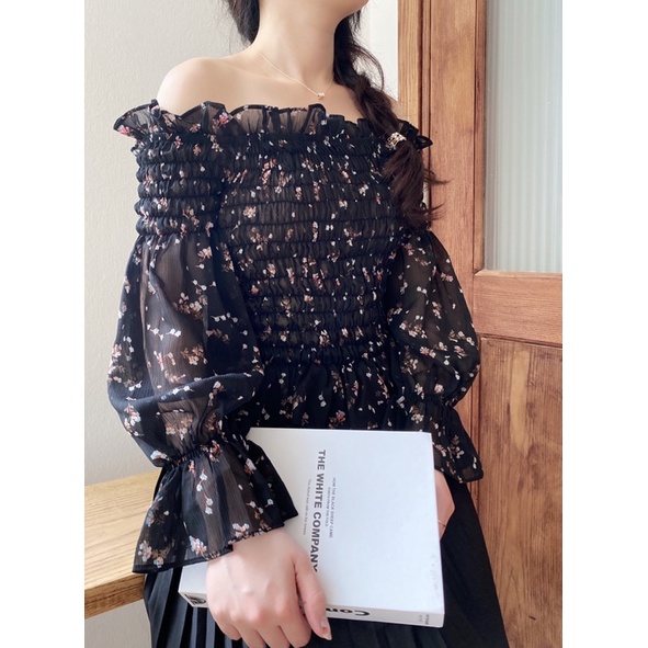 [Thiết kế có sẵn ]Áo hoa trễ vai mùa thu nhập khẩu Hàn Quốc phong cách tiểu thư sang chảnh | BigBuy360 - bigbuy360.vn