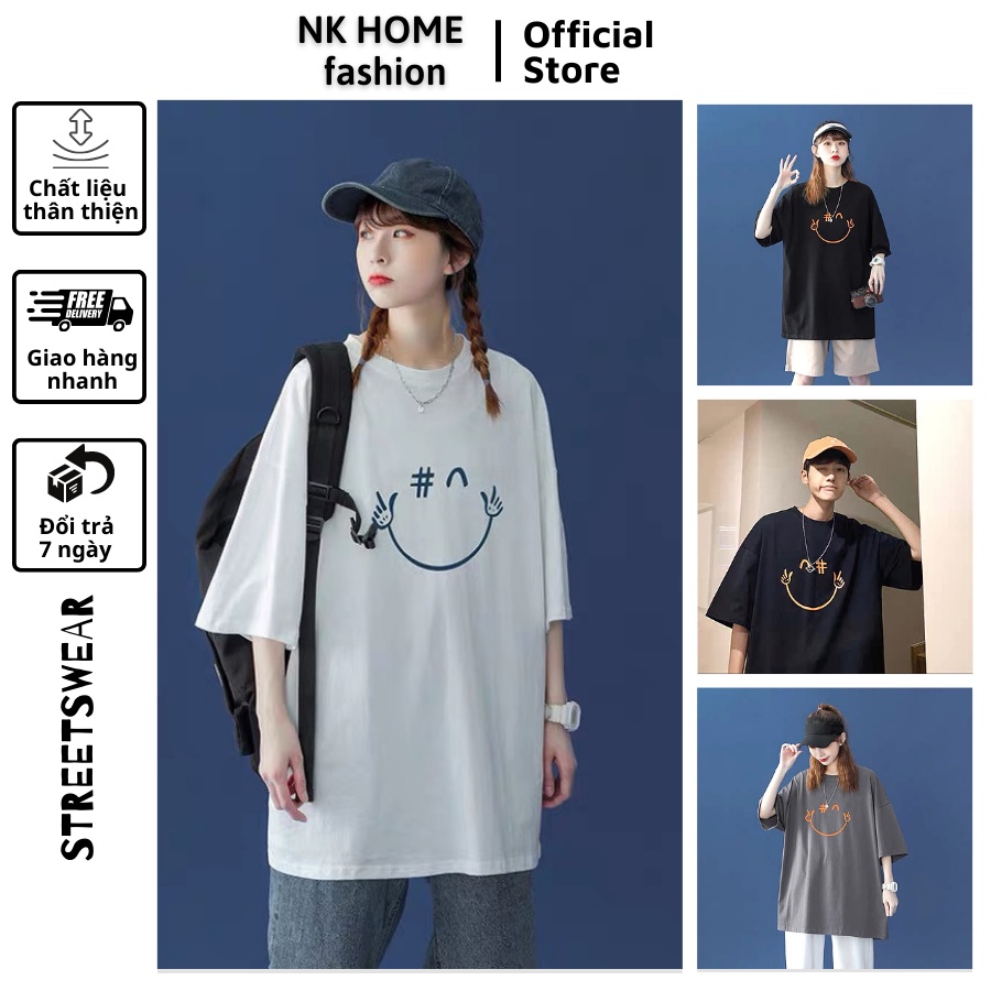 Áo thun tay lỡ unisex MẶT CƯỜI MAY MẮN- Áo phông nữ form rộng cho cặp đôi phong cách hàn quốc vải dày dặn