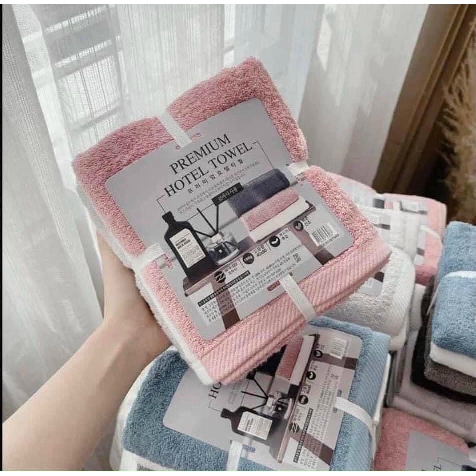 Set 4 khăn tắm cotton HOTEL TOWEL xuất Hàn cao cấp