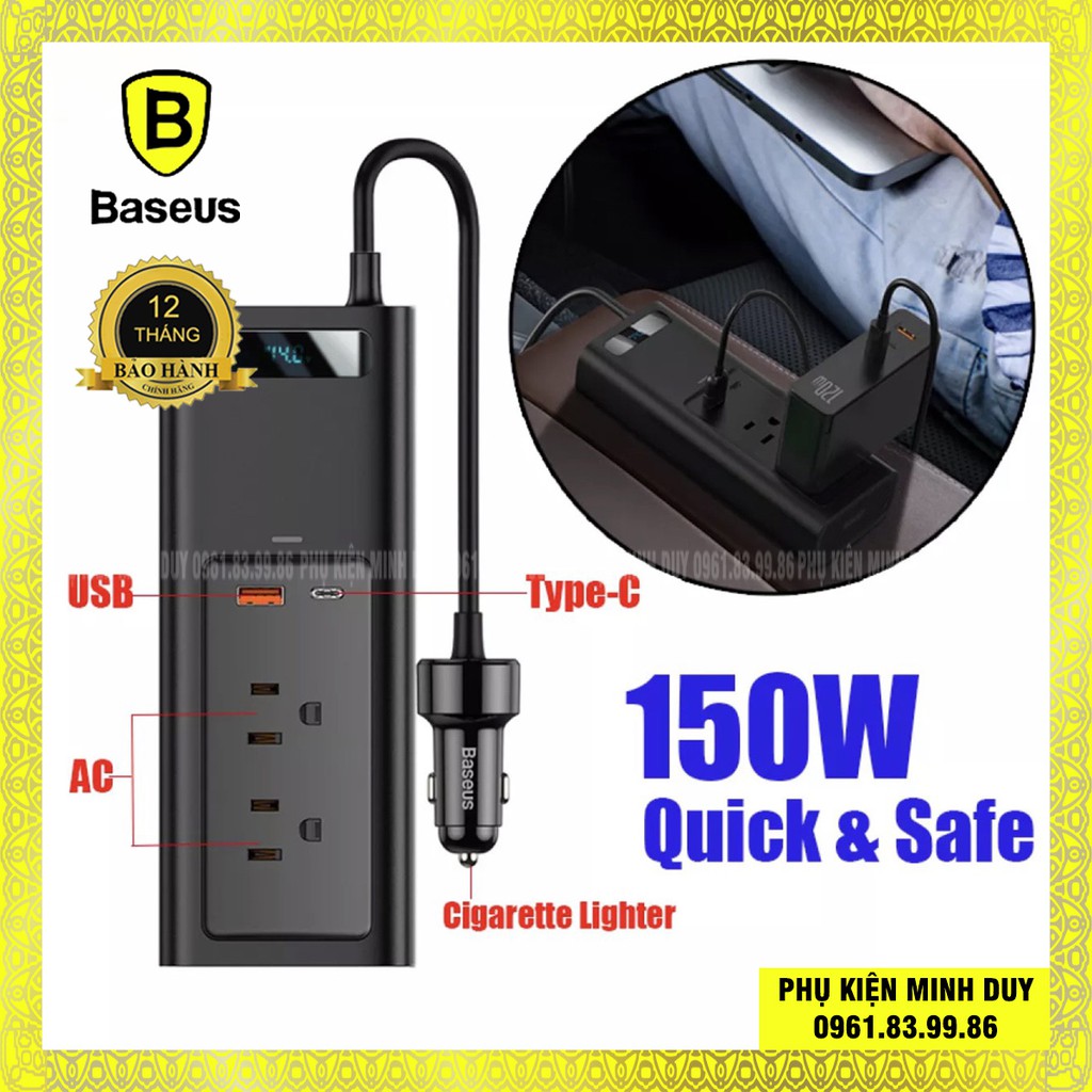 Bộ chuyển đổi nguồn điện dùng trên oto Baseus Power Inverter 150W
