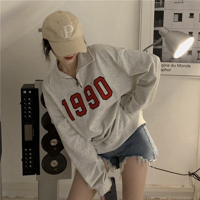 Áo Sweater Nữ Chất Liệu Nỉ, Khóa Kéo Cổ Áo - Áo Dài Tay Nữ Form Rộng 1990 Basic ATD001