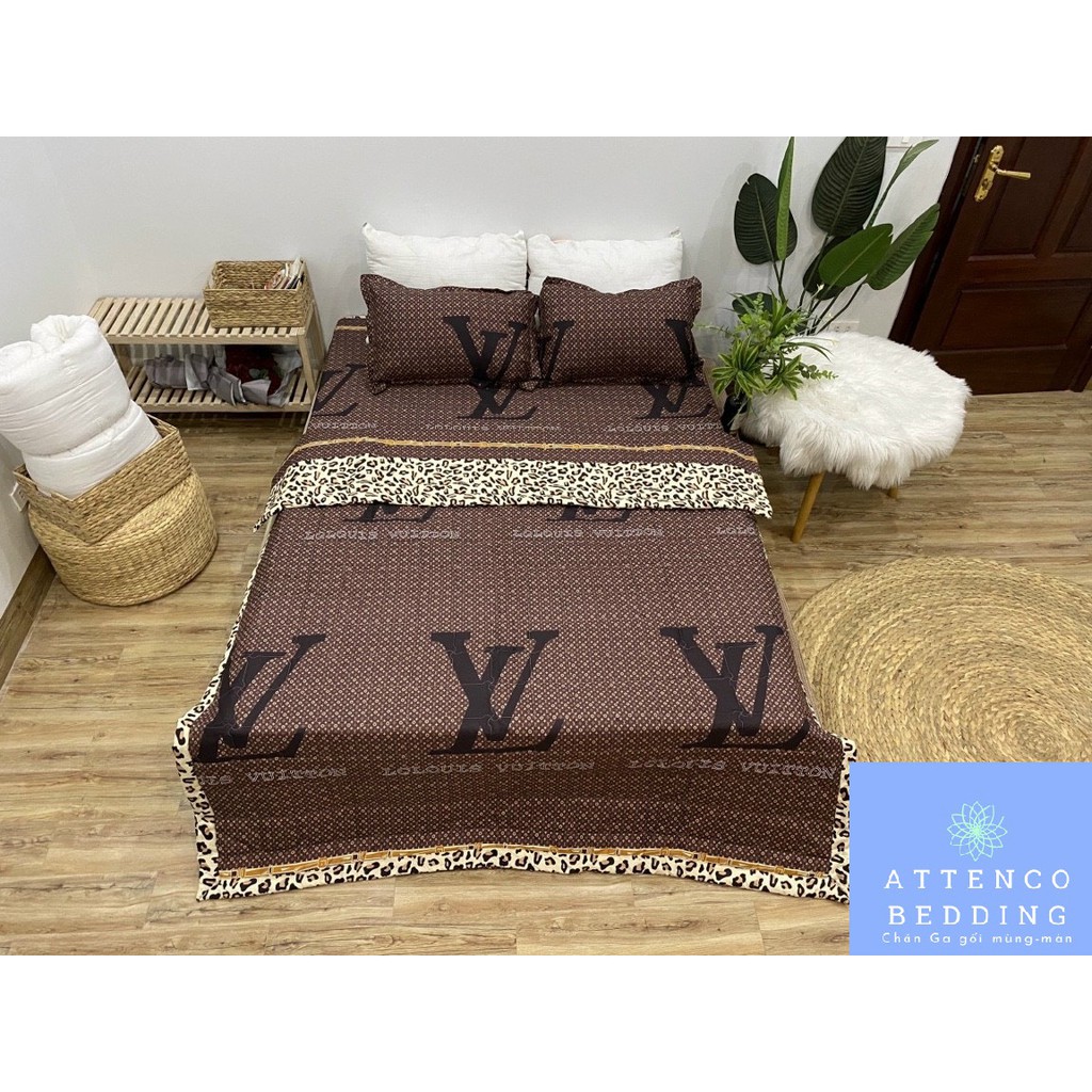 Chăn ga gối ❣FreeShip❣Bộ 5 món Cotton Poly chăn trần bông 3 lớp ,không bai không xù đường may thủ công