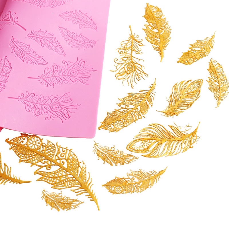 khuôn làm ren lông vũ trang trí bánh