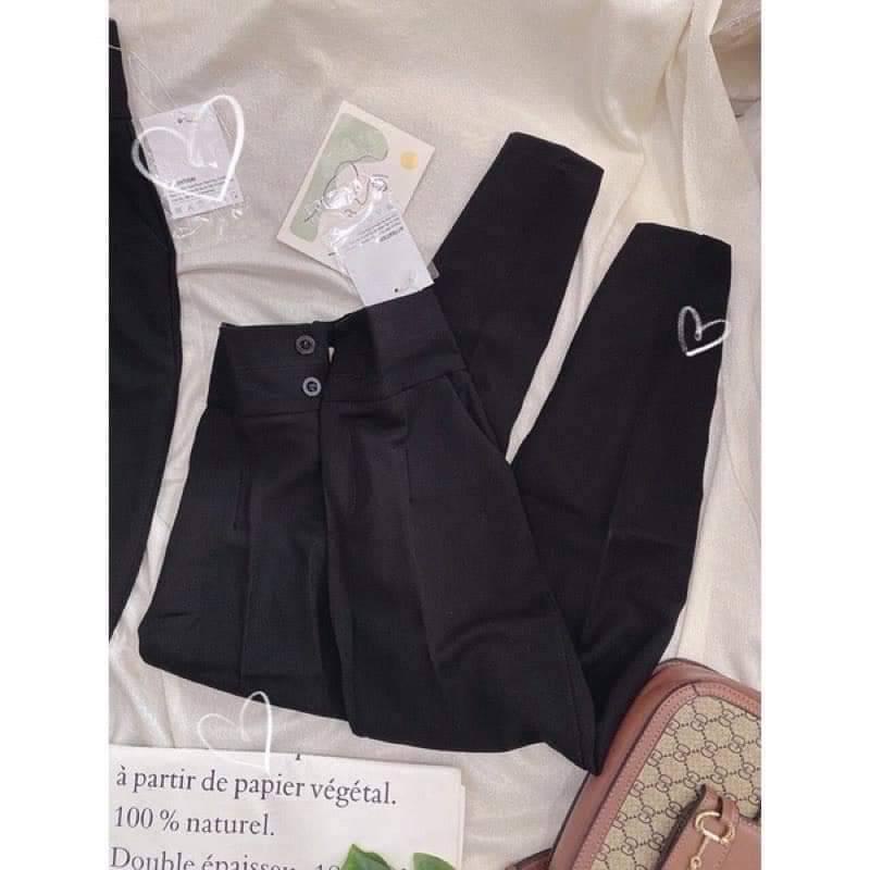 Quần tây nữ lưng cao cạp liền 2 cúc cài dáng quần vải baggy nữ học sinh cấp 3 dày co giãn nhẹ đi học làm công sở