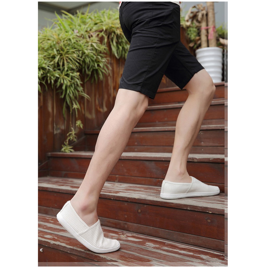 Giày lười nam L48, giày vải slipon sợi Canvas màu trắng trơn phong cách độc đáo, cá tính | BigBuy360 - bigbuy360.vn