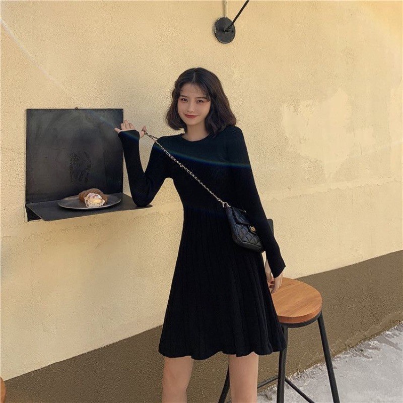 Váy len dáng xoè cổ tròn vải đẹp dáng chuẩn 2021