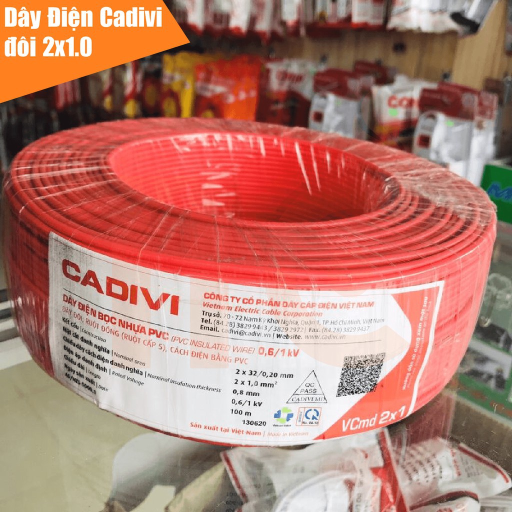 Dây Điện Đôi Mềm CADIVI - Vcmd 2x1.0mm2 (2x32/0.2mm) Cuộn 100m. 100% đồng