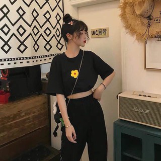 Áo croptop rút eo in hoa