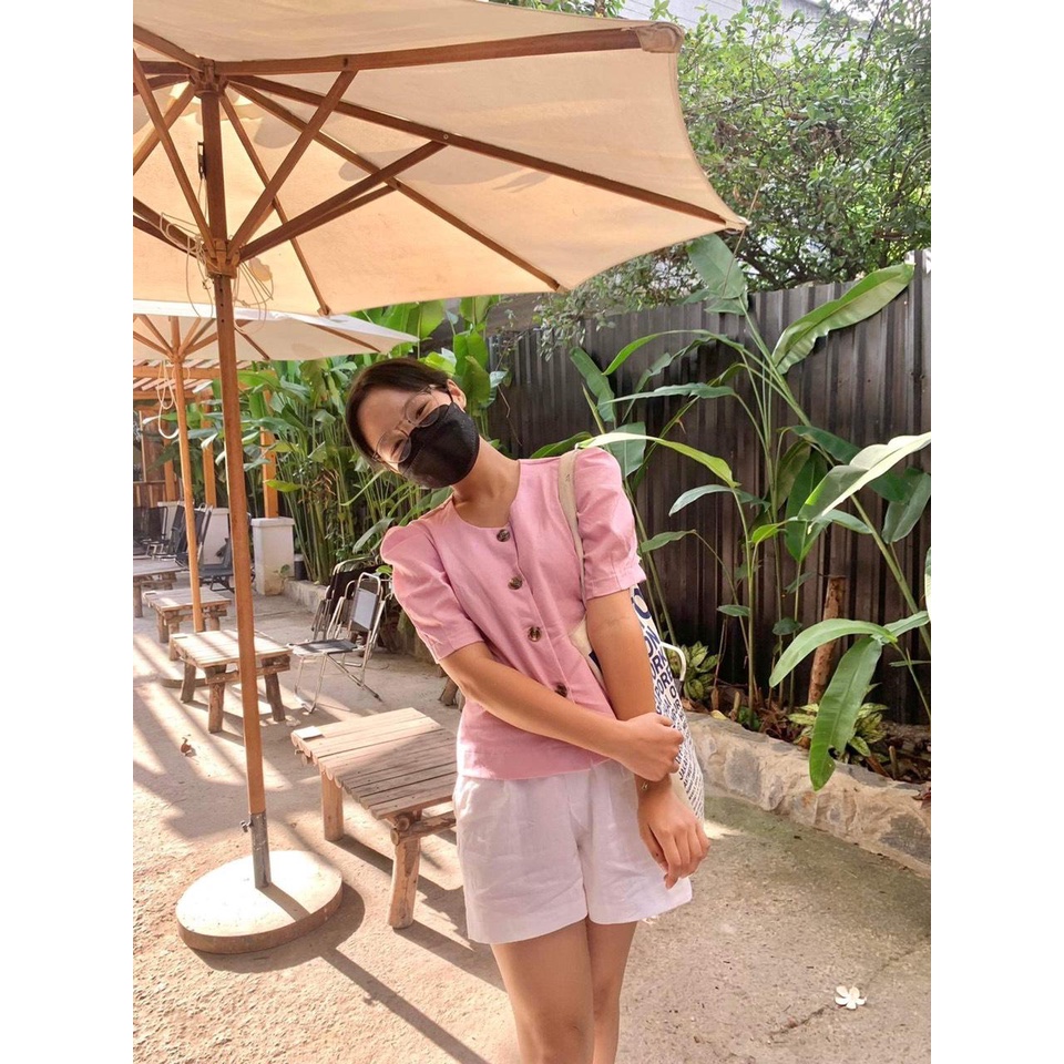 Áo Sơ Mi  Tay Phồng Chất Liệu Linen-Ảnh thật-Có sẵn
