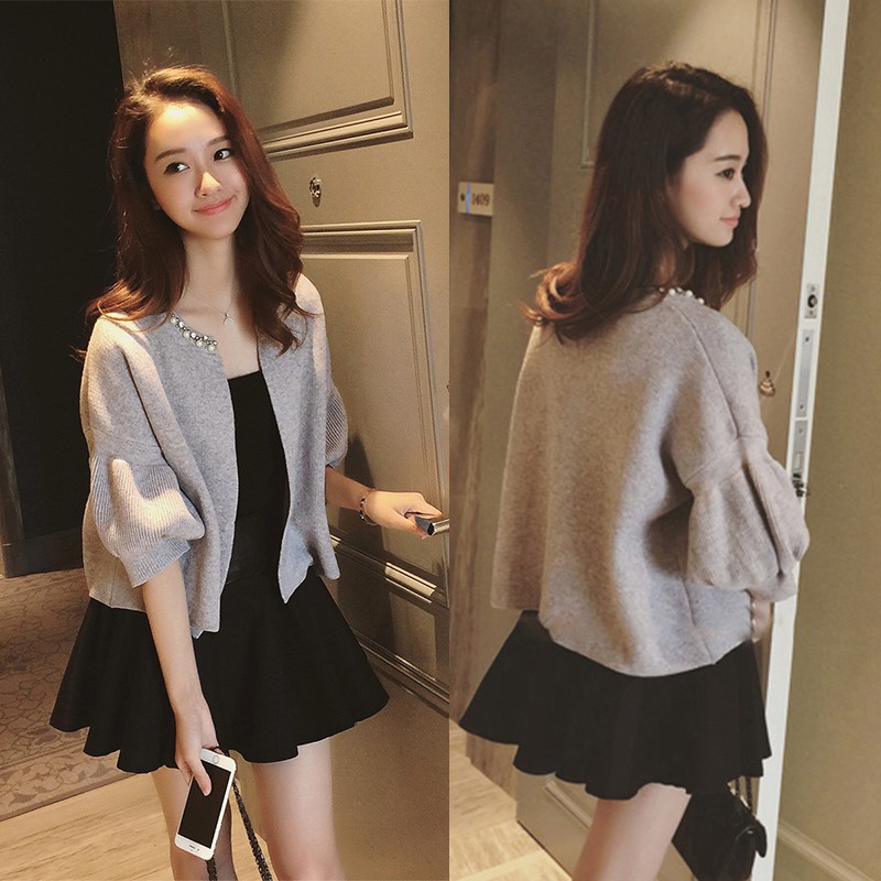 Áo khoác Cardigan tay phồng màu trơn thời trang cho nữ