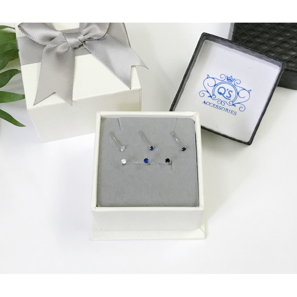 Bông tai bạc nụ đá nhỏ nam nữ 4 chấu khuyên tai mini trắng đen xanh S925 MINIMAL Silver Earrings QA SILVER EA200603