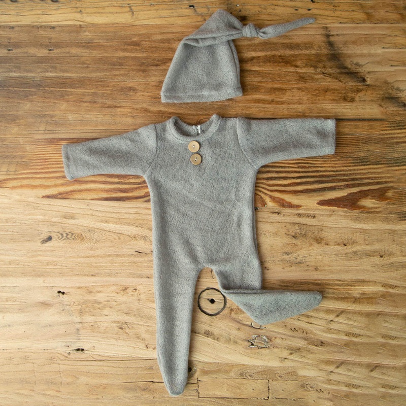 Set Đồ 2 Món Gồm Áo Liền Quần + Nón + Băng Cài Đầu Làm Phụ Kiện Chụp Ảnh Cho Bé Sơ Sinh