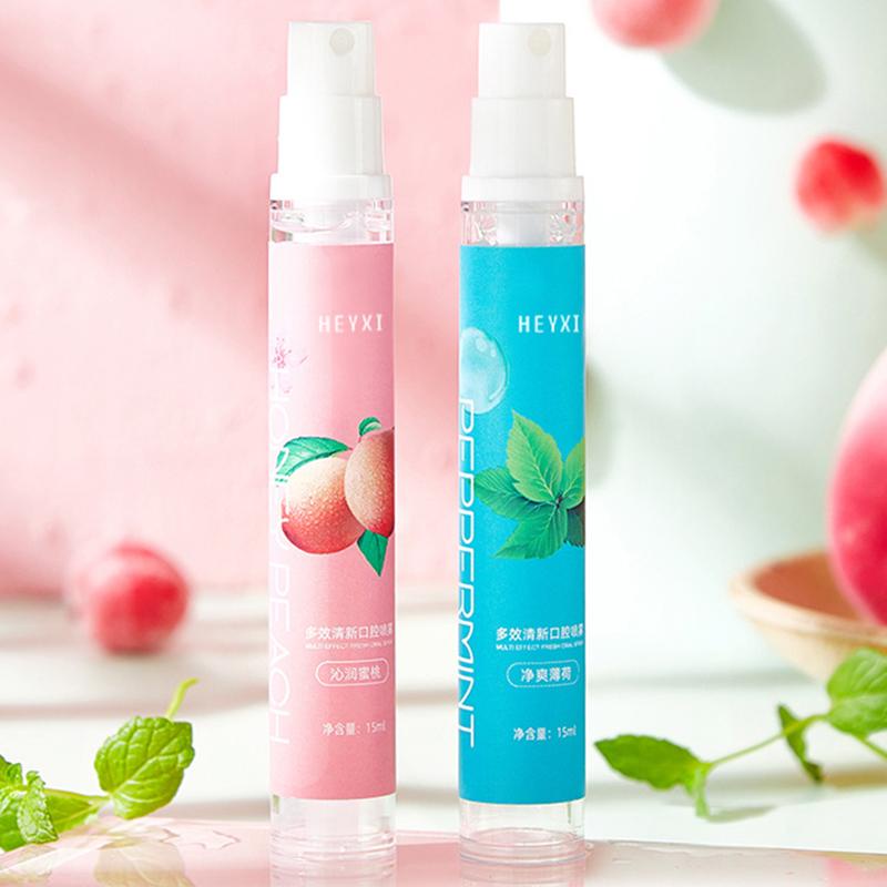 Xịt Thơm Miệng Heyxi Tròn 15ml Vị Đào-Vị Bạc Hà Thơm Lâu, Tươi Mát Dài Lâu