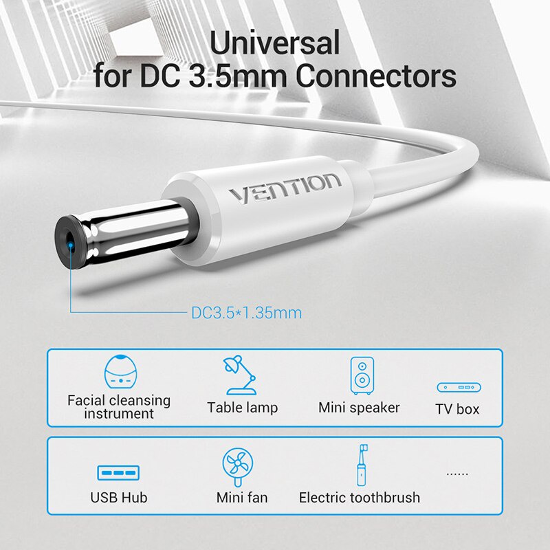 ★Chính hãng Vention★ Dây Cáp nguồn DC Đầu Cắm USB Sang 3.5*1.35mm ★ cho máy rửa mặt Foreo Luna ★ Pebble Lisa ★ Halio