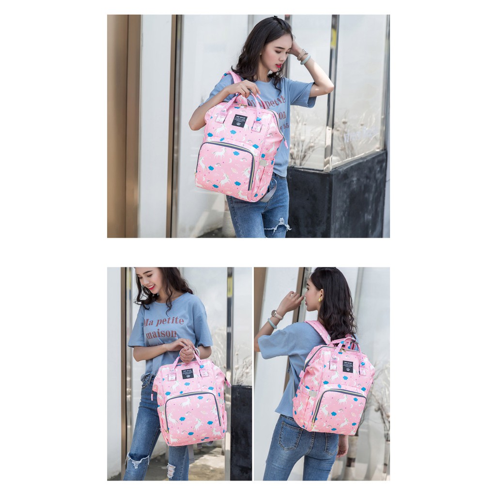 Balo bỉm sữa họa tiết Ngựa thời trang 13 ngăn cho mẹ và bé đi ra ngoài - kích thước to 42x21x27 cm