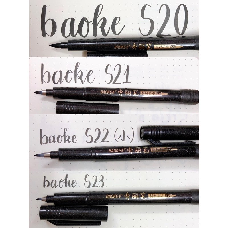 Bút brush calligraphy Baoke 4 cỡ ngòi thư pháp viết chữ Trung đậm nhạt cực đẹp bullet journal