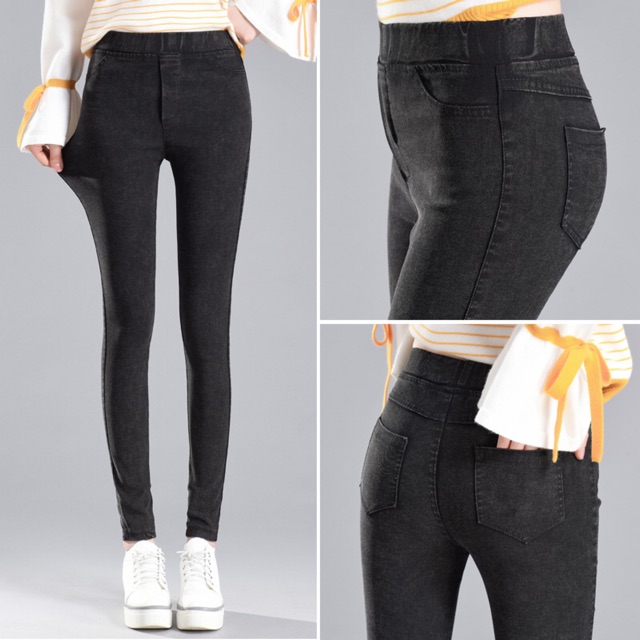 Quần Legging Giả Jeans Lót Lông/Không Lót Lông Cạp Cao Ôm Dáng Dày Dặn Co Giãn Tốt | BigBuy360 - bigbuy360.vn