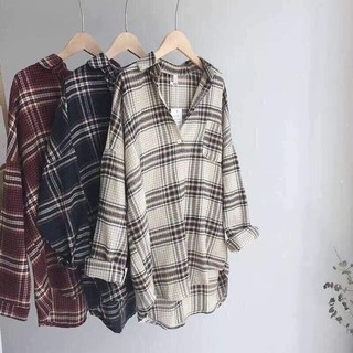 ÁO SƠ MI KẺ NỮ DÁNG RỘNG