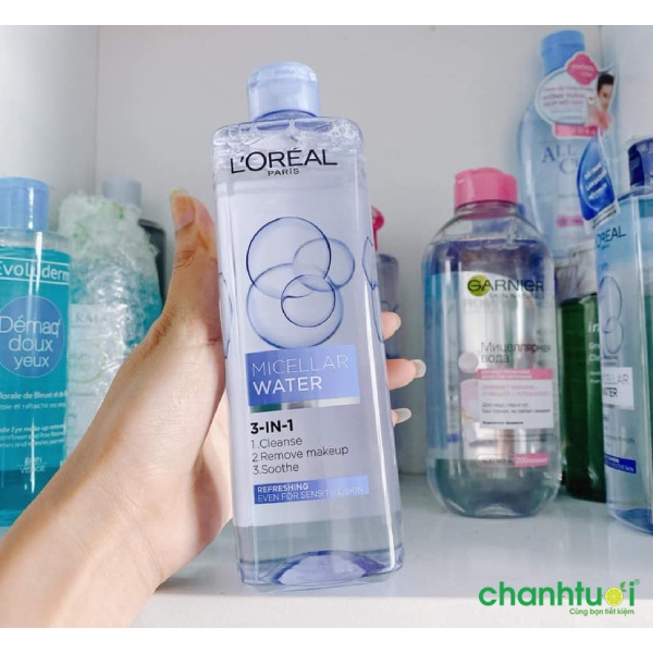 Nước tẩy trang L'oreal micellar water 3 in 1 refreshing cho da dầu, da nhạy cảm, chính hãng 400ml