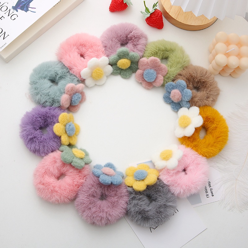 Dây Buộc Tóc Cao Su Co Giãn Đính Hoa Vải Bông Màu Kẹo Dành Cho Nữ