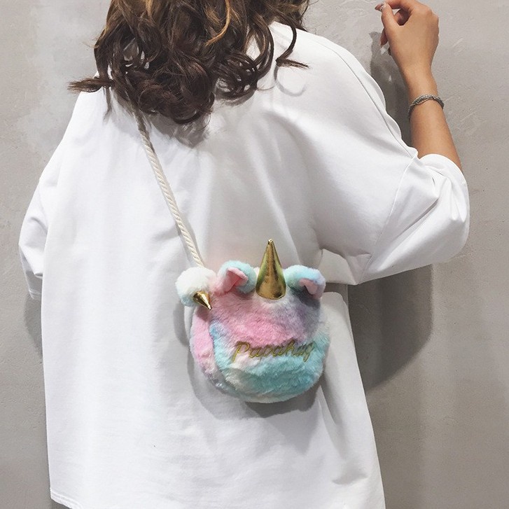 Túi đeo chéo chất lông nhung mịn hình kì lân dễ thương phong cách ulzzang Pinky shop mã TKL1
