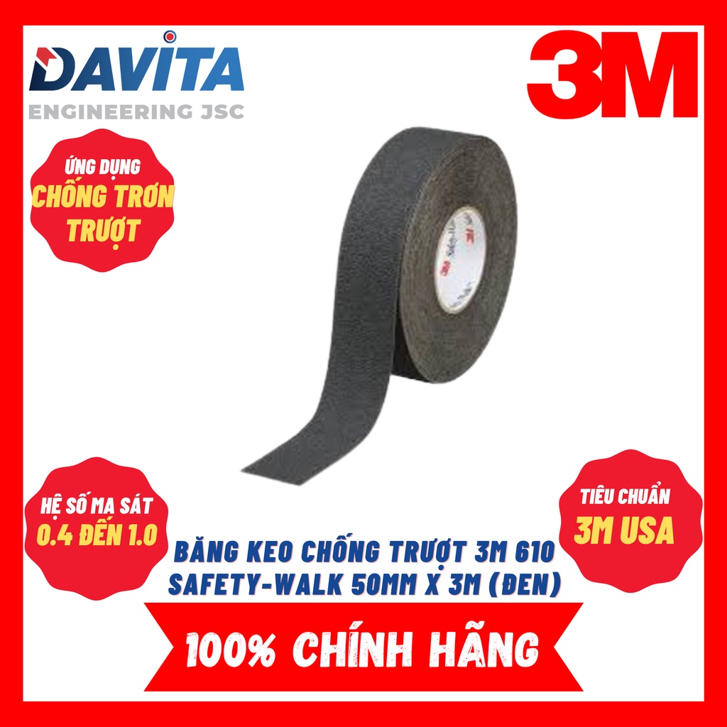Băng keo chống trượt 3M 610 Safety-walk 50mm x 3m lẻ (Đen)