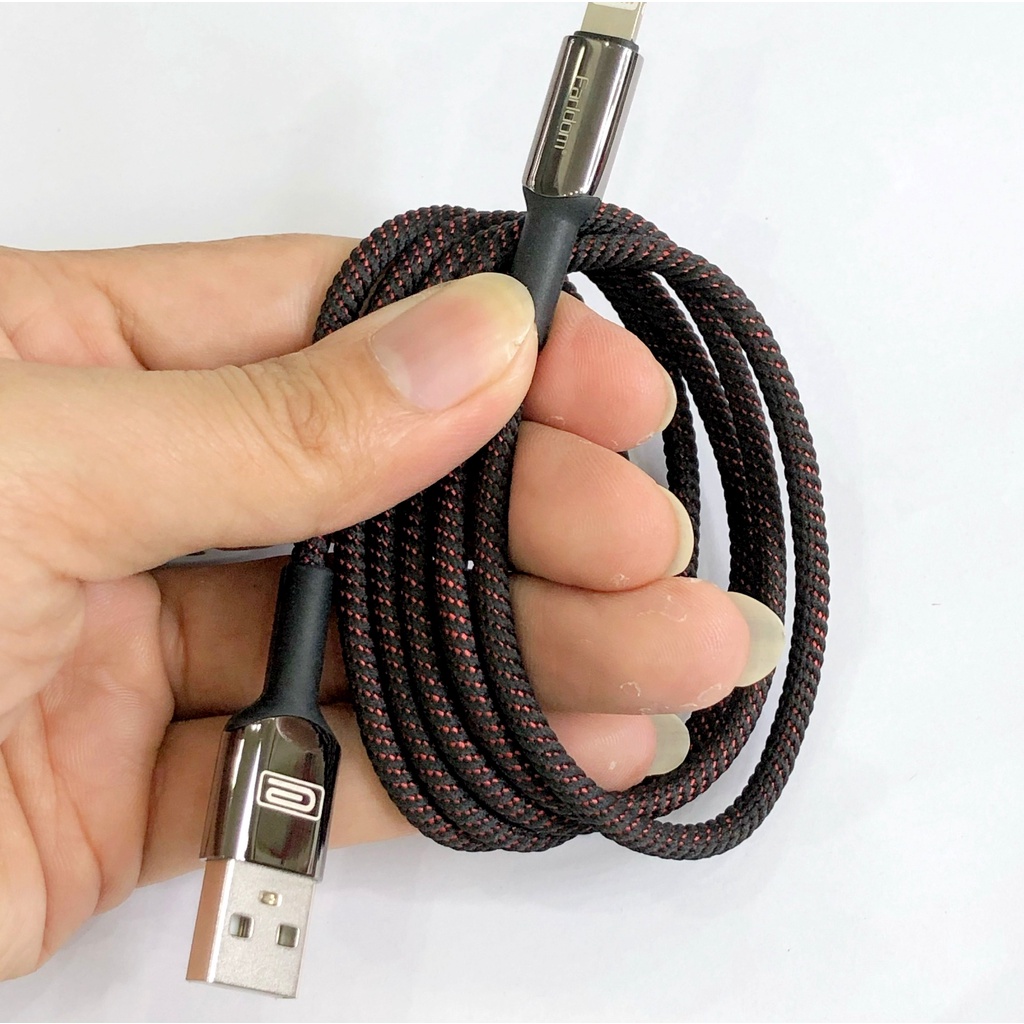 Cáp sạc tự ngắt IP063i,dây xạc bọc dù có đèn led báo,tương thích củ cóc sạt nhanh cho IP5/6/7/8/x/11/12 dài 1m