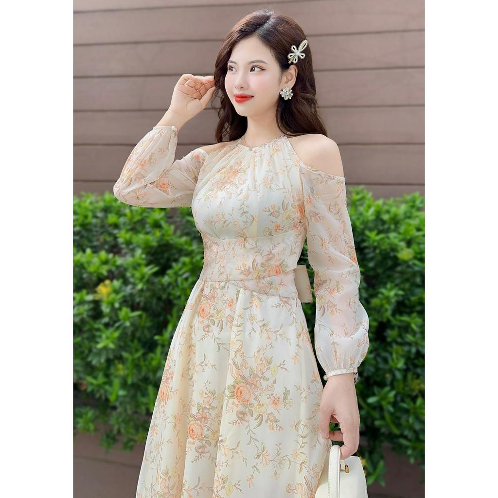 Váy đi tiệc thiết kế sang trọng vải voan tơ cao cấp Tahe V291