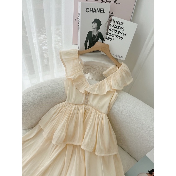 ĐẦM TƠ KEM OGANZA ÁNH NHŨ CỔ BÈO PEPLUM