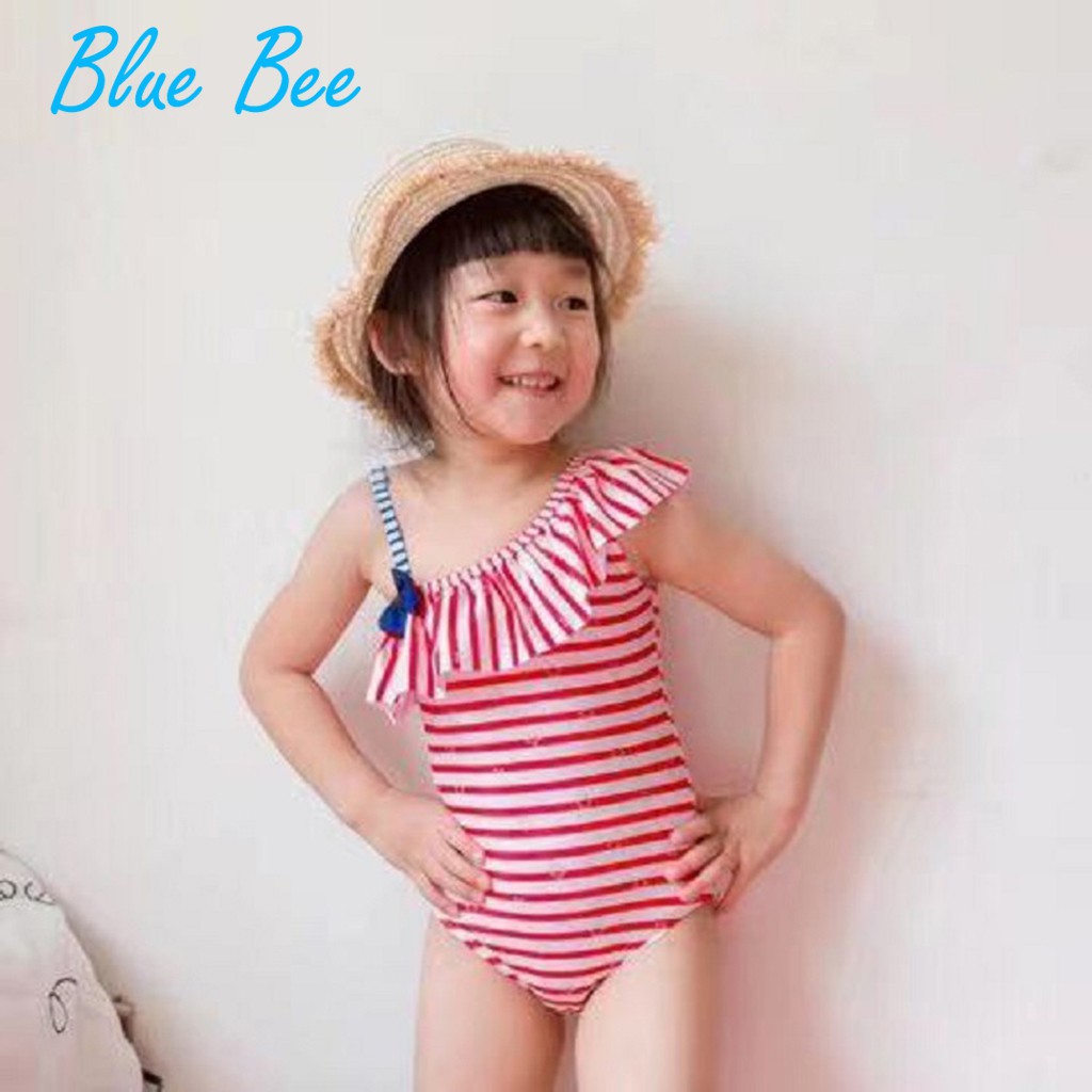 Bikini đồ bơi bé gái Hàn Quốc kẻ sọc hồng cho bé gái từ 2-6 tuổi tặng kèm mũ bơi, ảnh thật hàng có sẵn