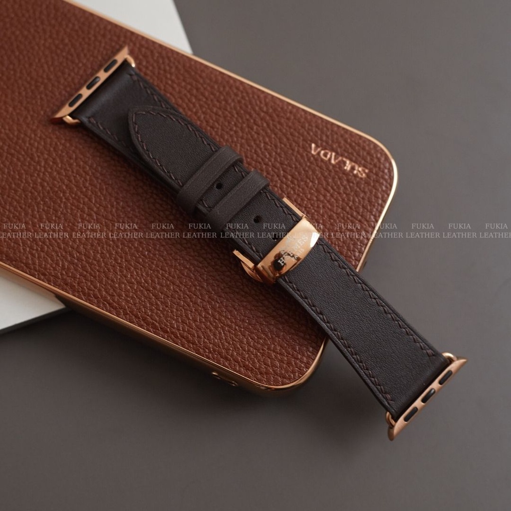 Dây da thủ công Swift Nâu Cafe dành cho Apple Watch, đồng hồ thông minh, đồng hồ cơ