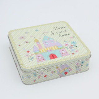 1 Hộp thiếc đựng bánh quy và kẹo hình vuông Sweet home 19.5x19.5x5cm