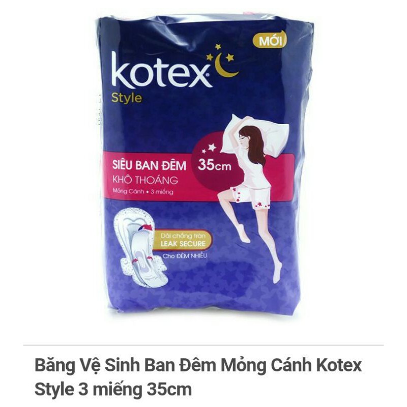 Băng Vệ Sinh Ban Đêm Móng Cánh Kotex Style 3 miếng 35cm