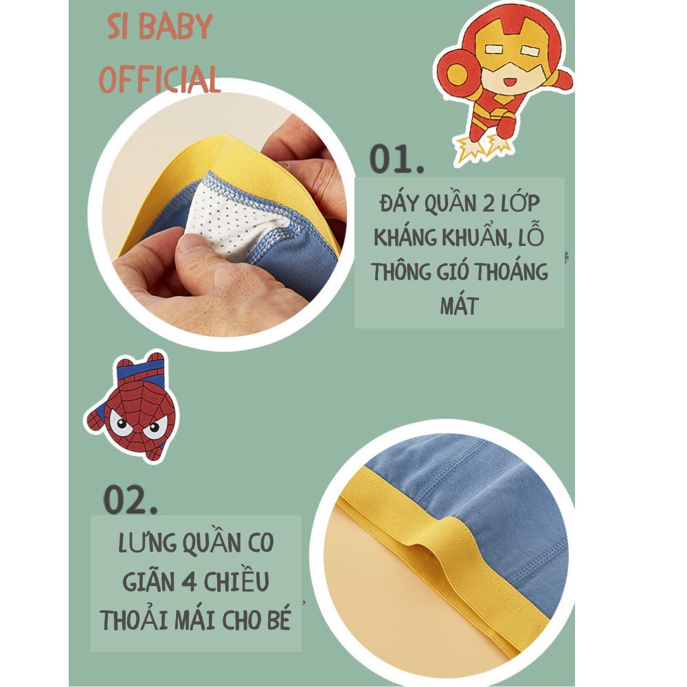 Set 4 quần chip đùi Si BABY mẫu người nhện và khủng long cho bé trai,vải cotton thoáng mát cho bé 10-40kg